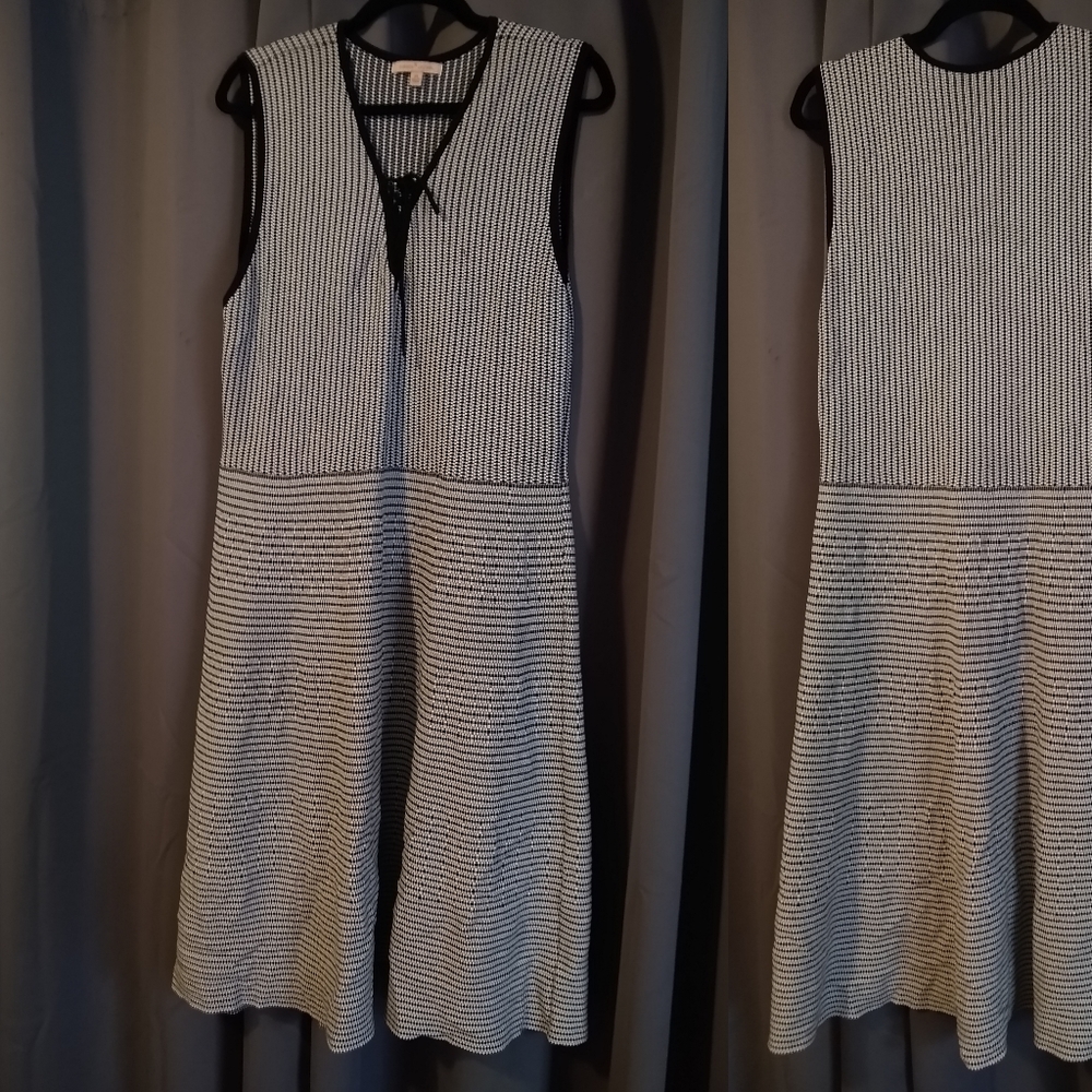 Black and White Woven Sleeveless Dress